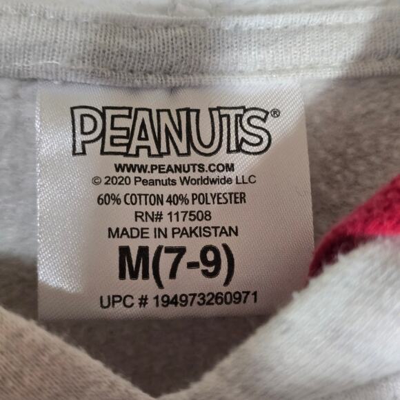 Peanuts Snoopy Hoodie Gray Pullover Christmas Tree/Presents Pocket Sz M 8-10 - Picture 4 of 6